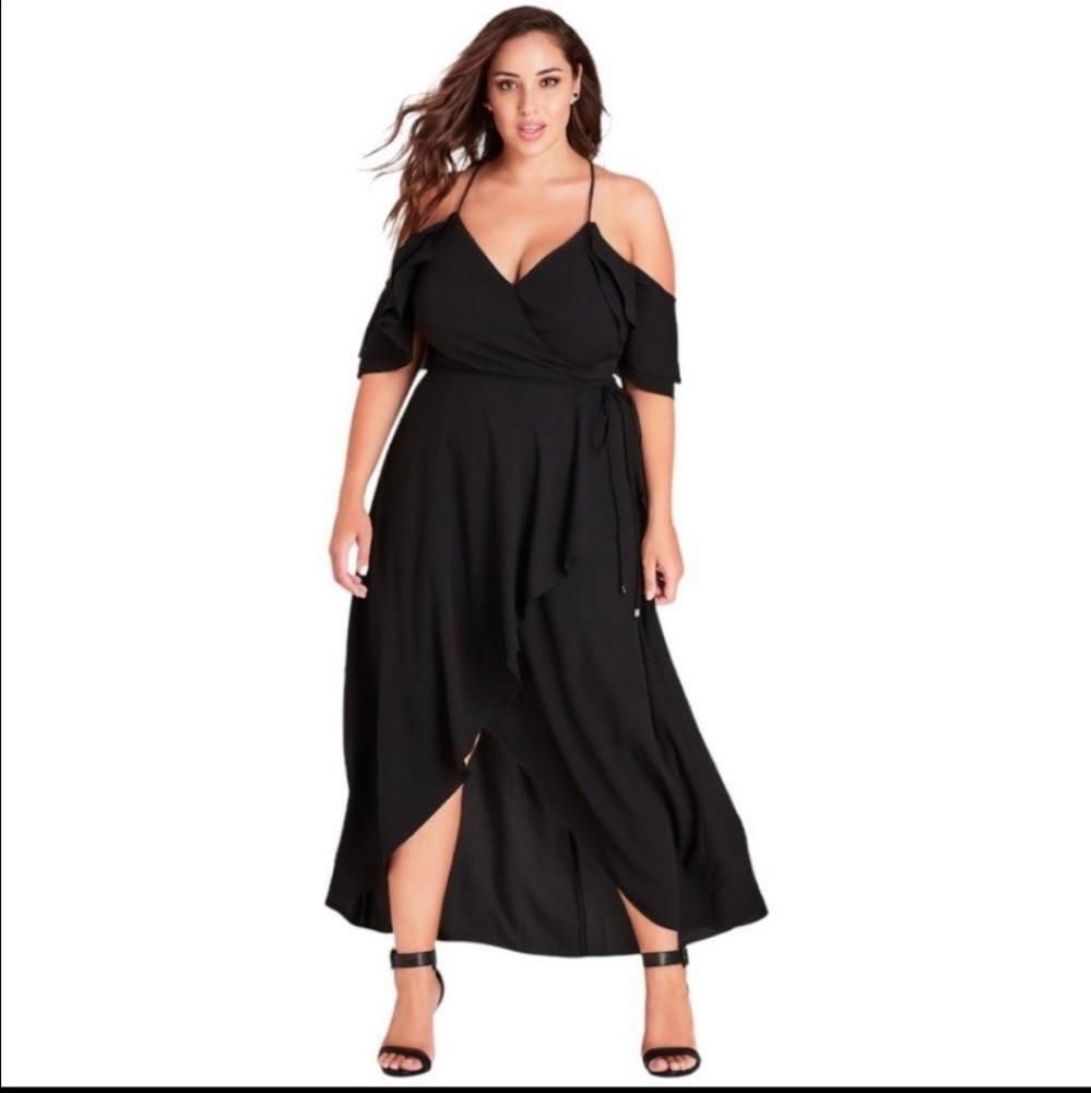 NWT CITY CHIC Jessica Black Strap Flutter Sleeve Midi-Dress Size 14 Whimsigoth